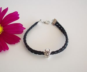Armband flätad läderrem med uggla (svart) - Bild 2